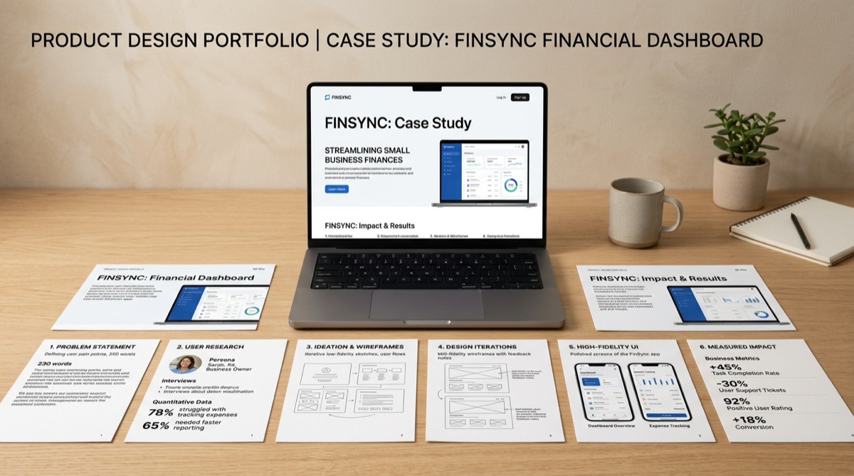 Case-study development: Product design portfolio and Finsync case study