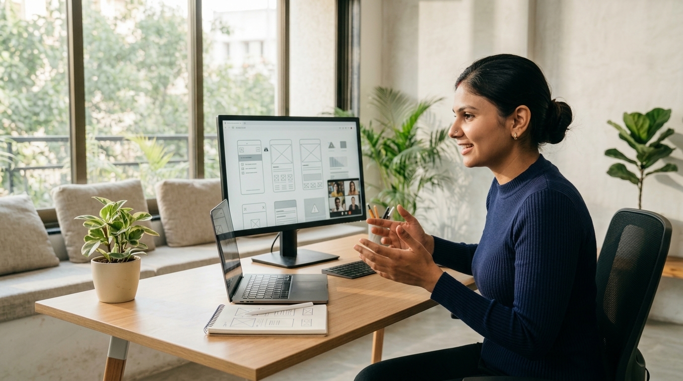 Senior UX/UI design mentor conducting an interactive live online design mentorship class