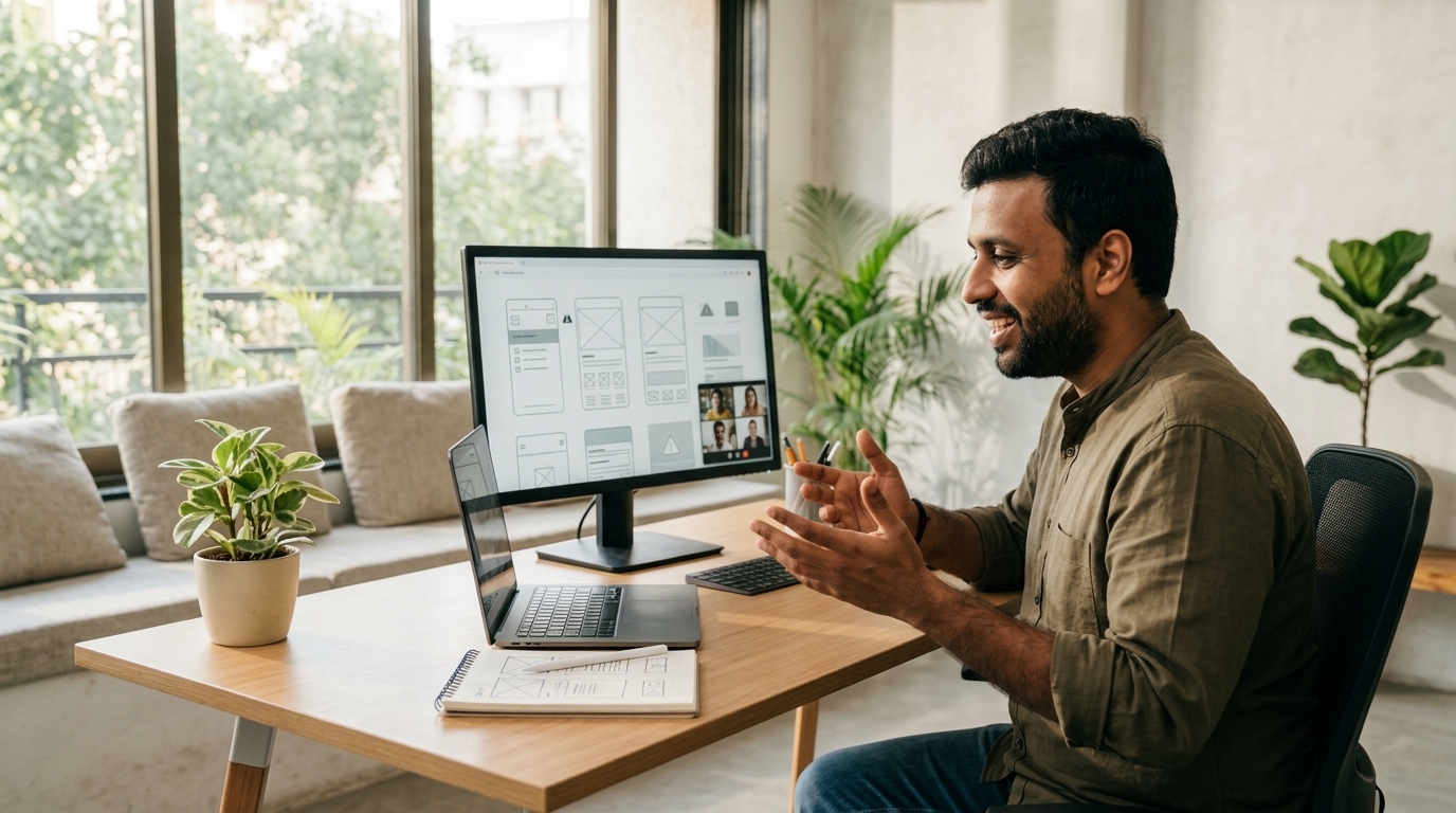 Senior UX/UI design mentor conducting a live online design mentorship session