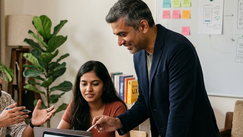 Design mentor providing actionable feedback to a learner